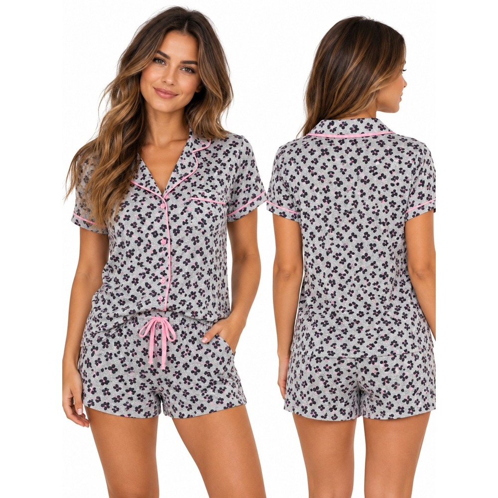 Kate Spade New York Pajama Set S Floral Shorts Pink Piping 2 Piece Lounge